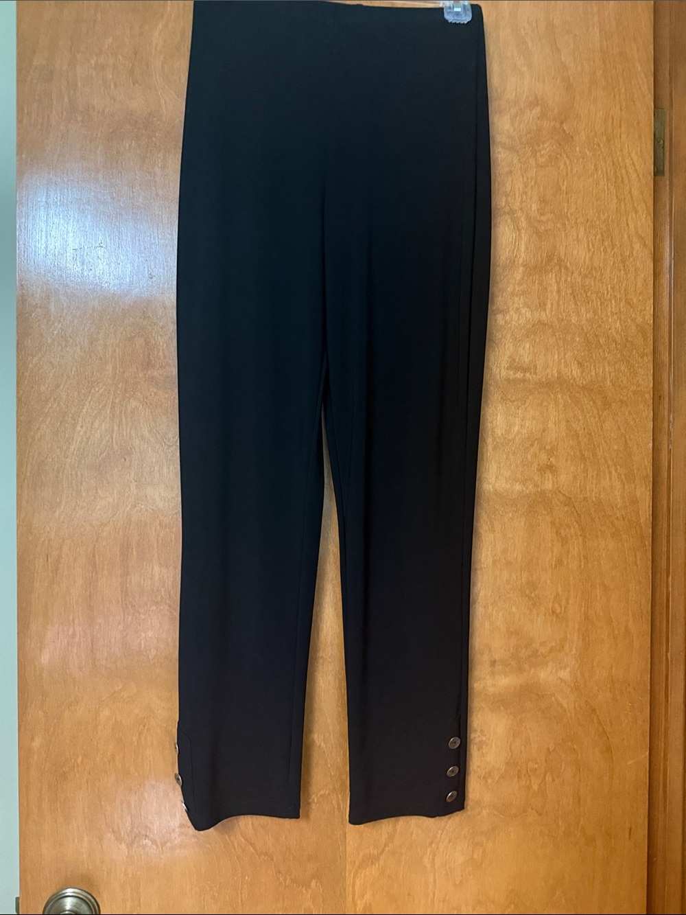 Sympli Black Straight-Leg Pull-On Pants with Hem Button Detail